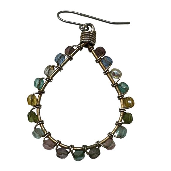 Wrapped Wire and Pastel Beaded Fishhook Earrings 2 Inch Drop - Picture 5 of 6